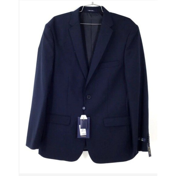 Studio Ferera Mens Slim Fit Navy Blue Suit 3pc Jacket 46R Trousers 40x26 NWT - Picture 3 of 14